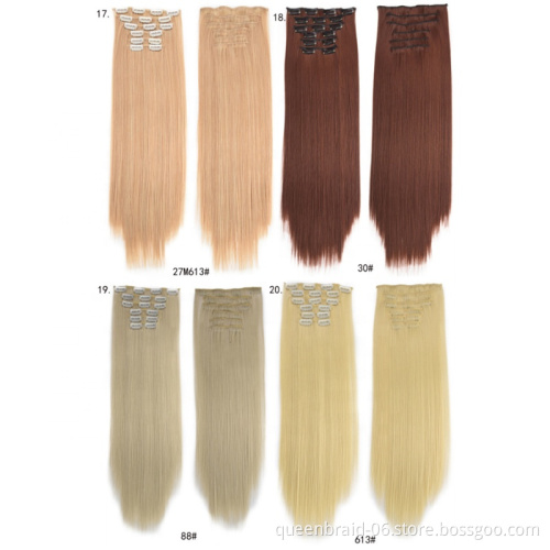 6 Pieces Clip in Hair Extensions Straight Natural Clip in Synthetic Clip in Hair for Women Long Straight Hair